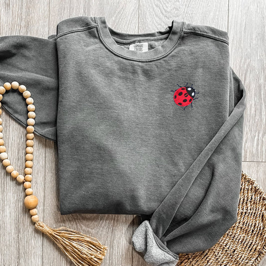 Embroidered Ladybug Sweatshirt: Comfort Colors Garment-Dyed Sweater
