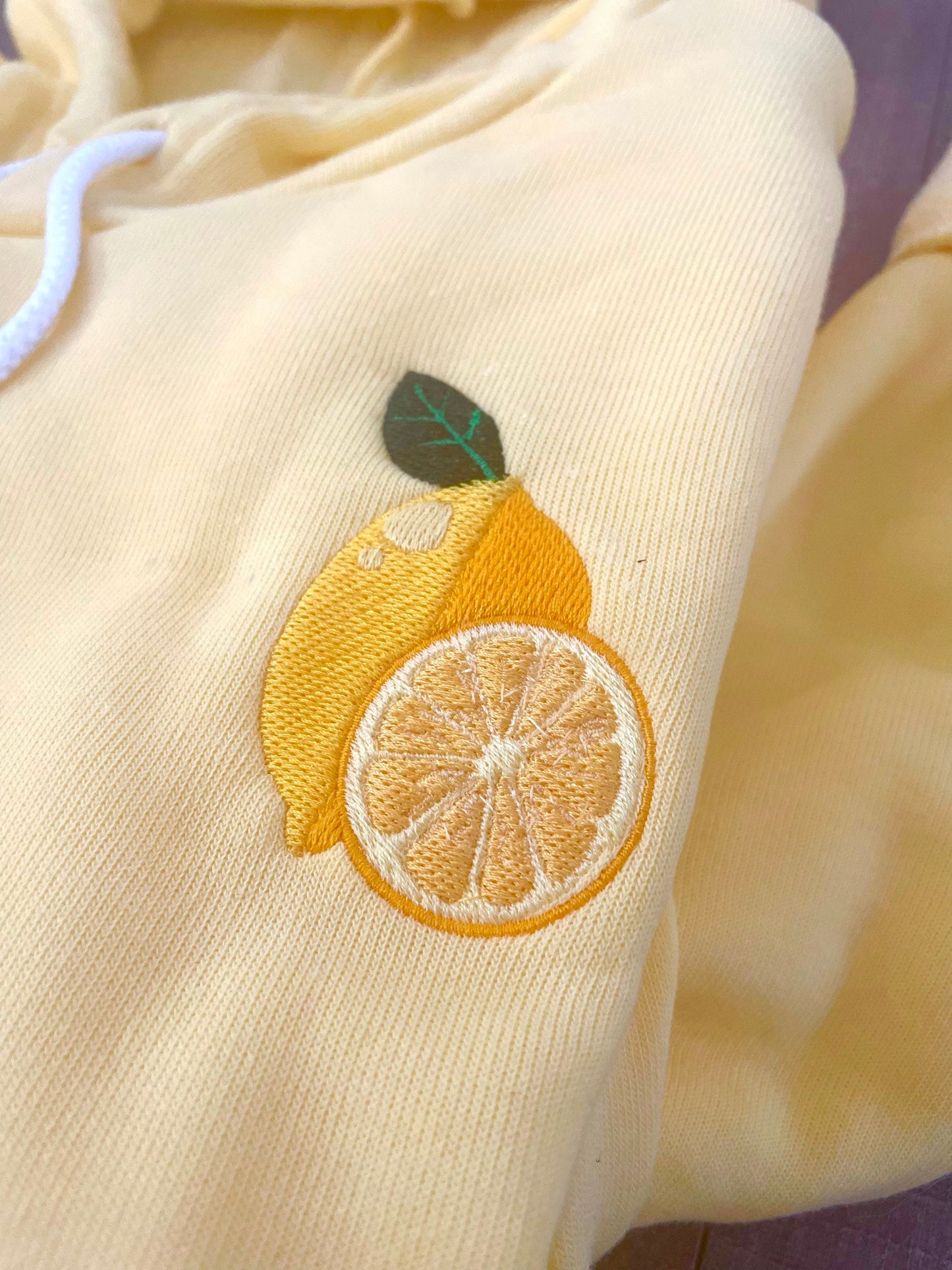 Lemon Embroidered Hoodie: Unisex Yellow Sweatshirt