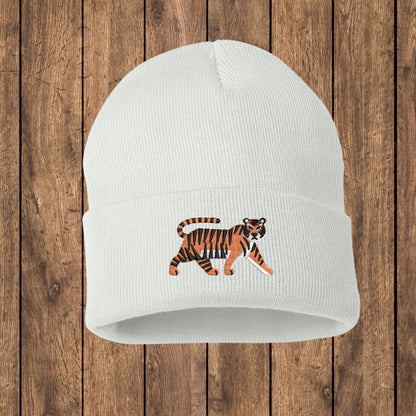 Embroidered Tiger Beanie: Jungle Cat Knit Hat