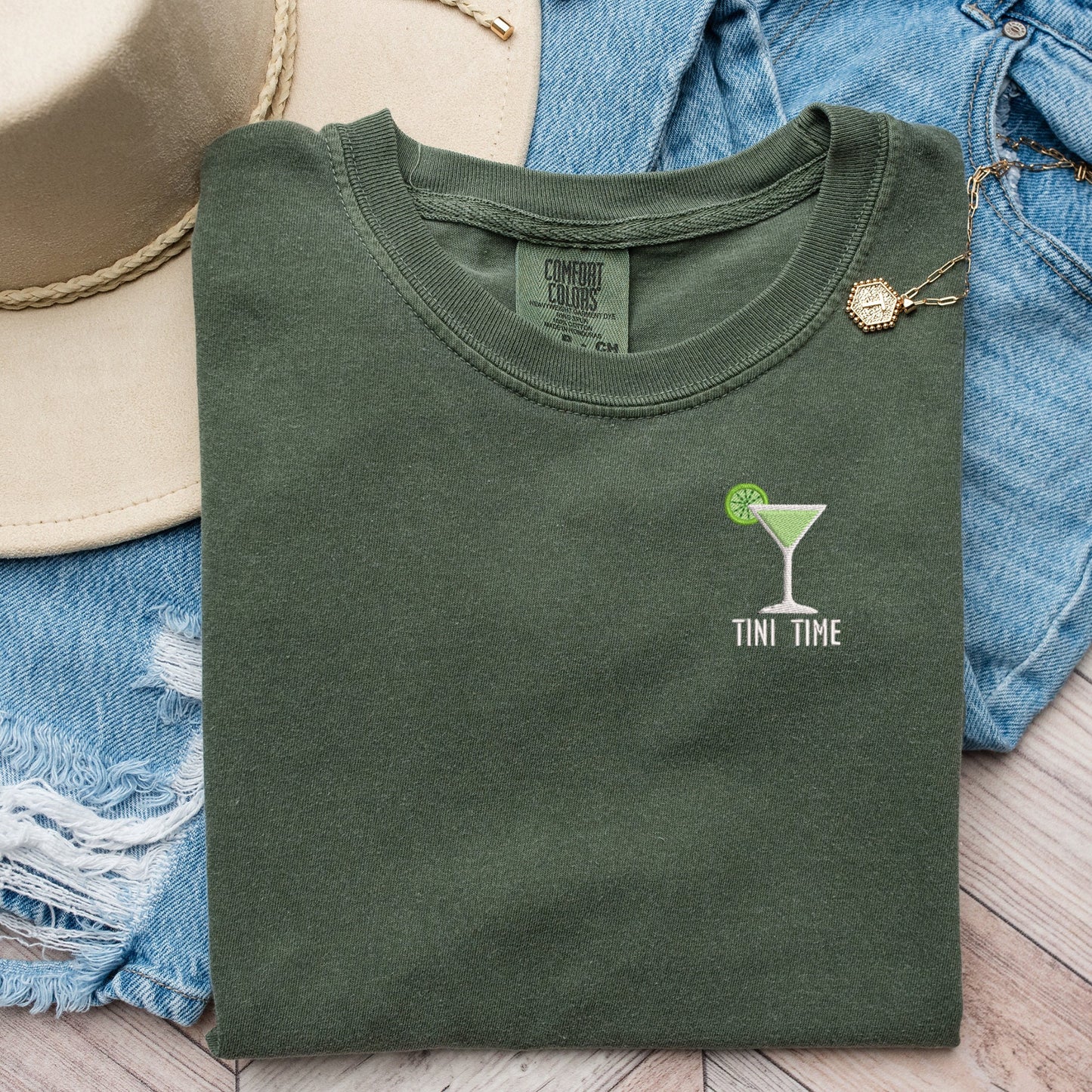 Embroidered Martini Shirt: Funny "Tini Time" Cocktail Tee