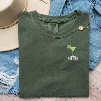 Embroidered Martini Shirt: Funny "Tini Time" Cocktail Tee