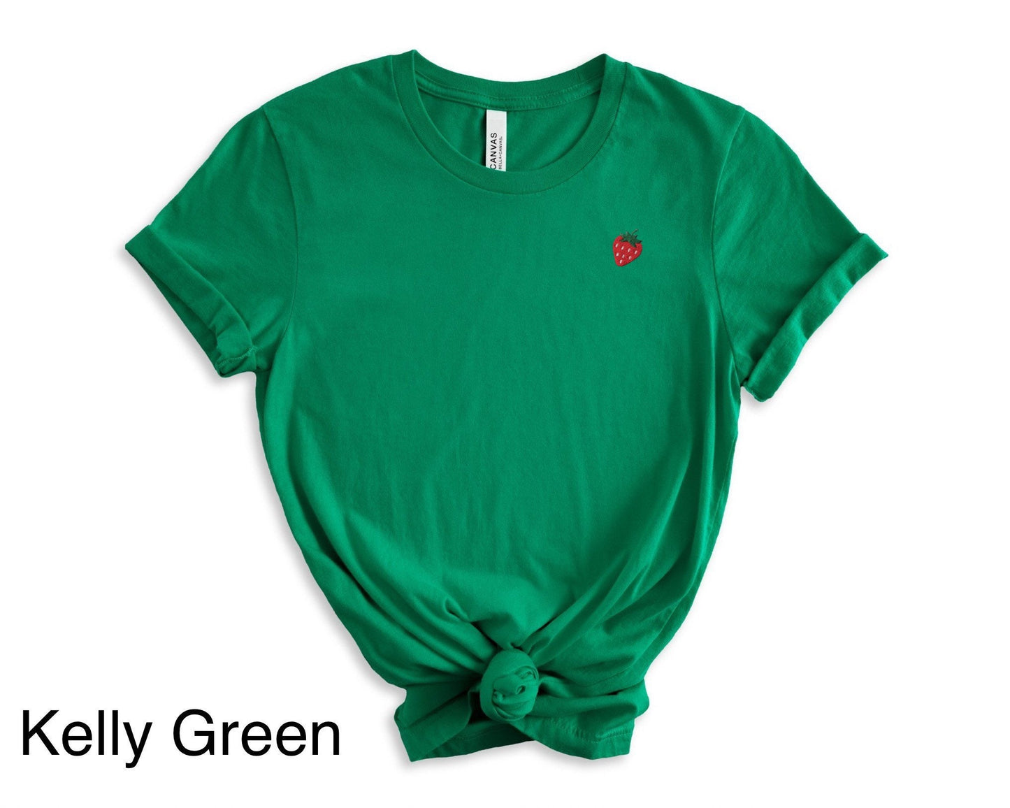 Embroidered strawberry tee, women’s mini strawberry tshirt, stitched fruit top