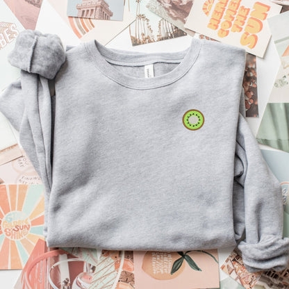 Embroidered Kiwi Sweatshirt: Bella Canvas Crewneck, Fruit Lover Gift