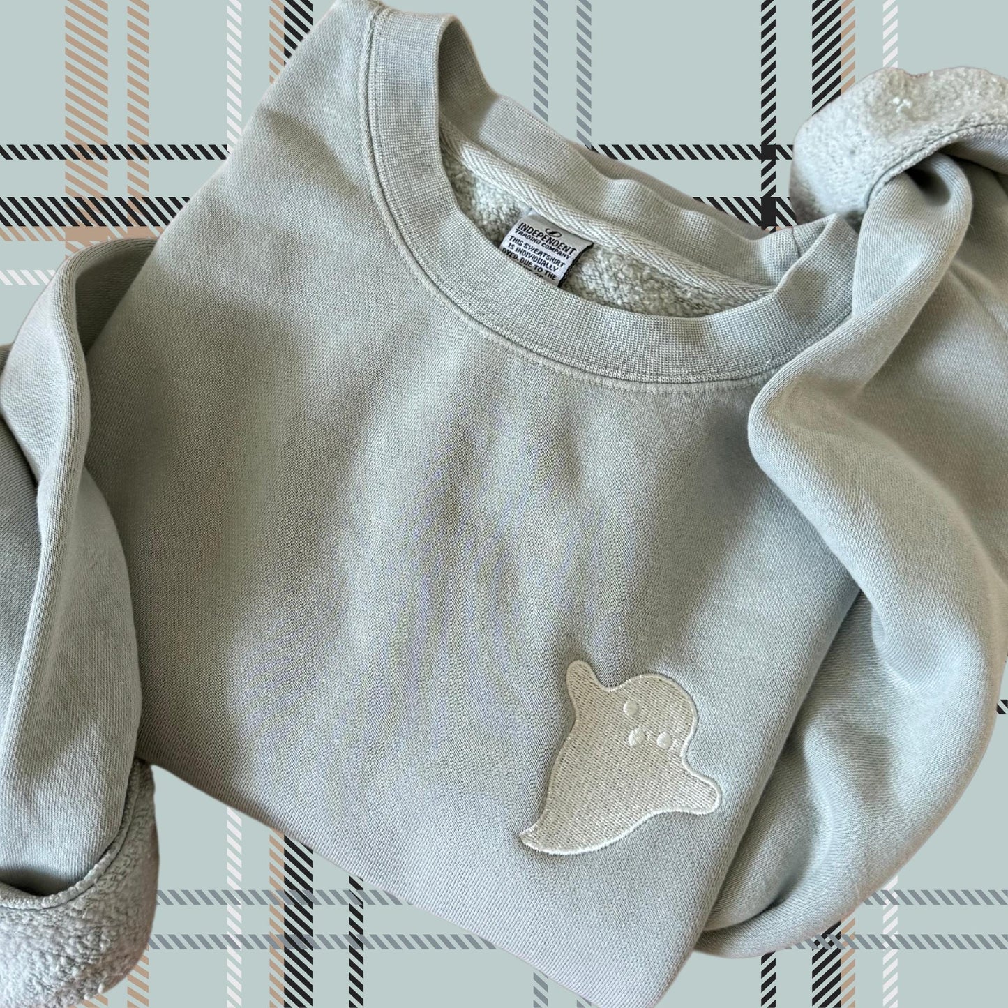 Embroidered Ghost Crewneck Sweatshirt: Tonal Halloween Pullover
