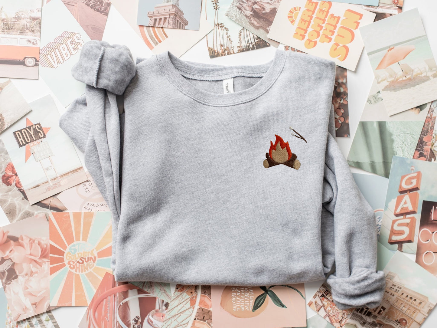 Embroidered Campfire S'more Crewneck Sweatshirt: Bonfire Camping Sweater