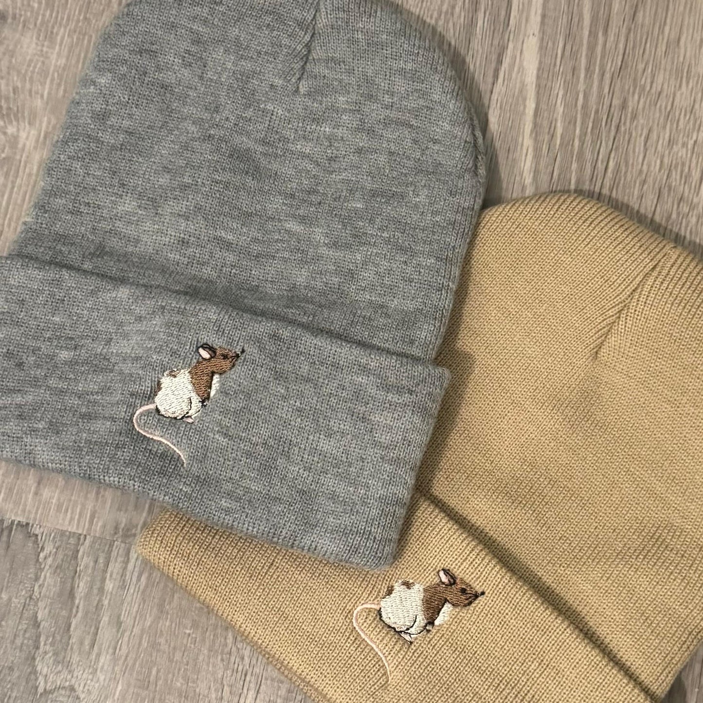 Embroidered Fancy Rat Beanie: Knit Rattie Hat, Rat Lover Gift