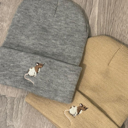 Embroidered Fancy Rat Beanie: Knit Rattie Hat, Rat Lover Gift