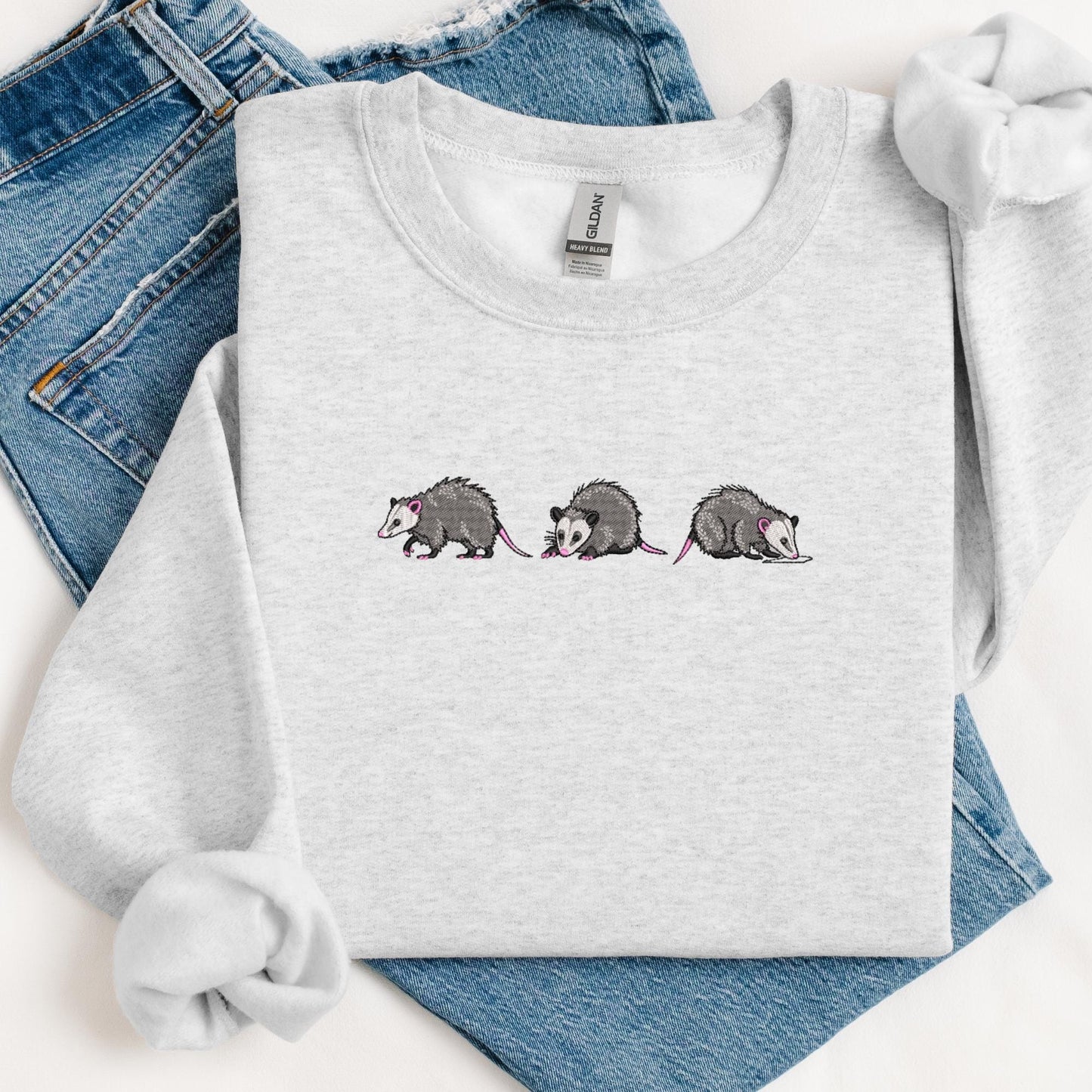 Embroidered Mischievous Opossums Sweatshirt: Choose Crewneck Sweatshirt or Hoodie