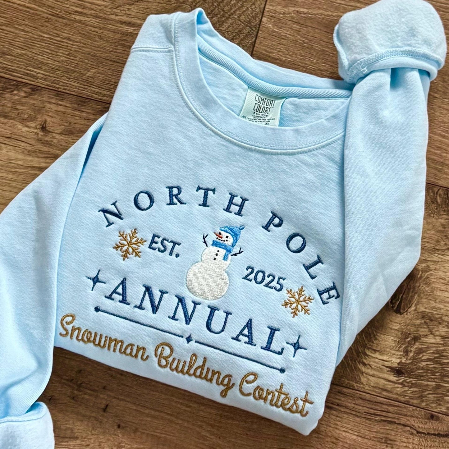 Embroidered Snowman Sweatshirt: Pigment-Dyed North Pole Contest Pullover