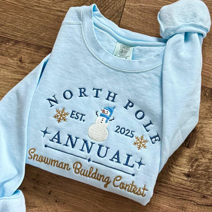 Embroidered Snowman Sweatshirt: Pigment-Dyed North Pole Contest Pullover