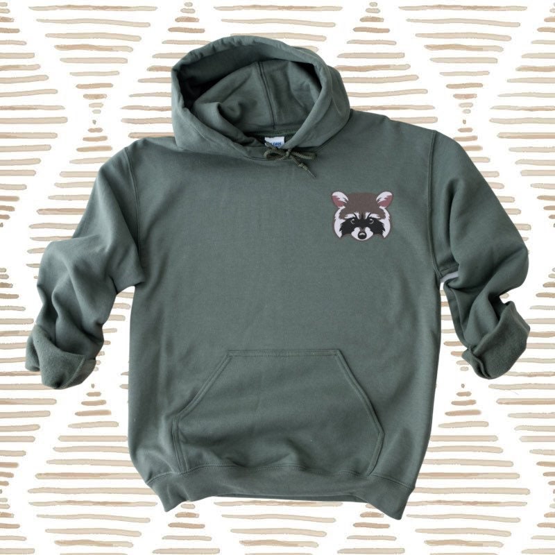 Embroidered Raccoon Face Hoodie on Gildan