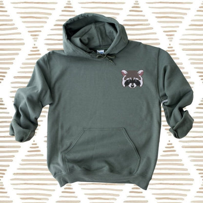 Embroidered Raccoon Face Hoodie on Gildan