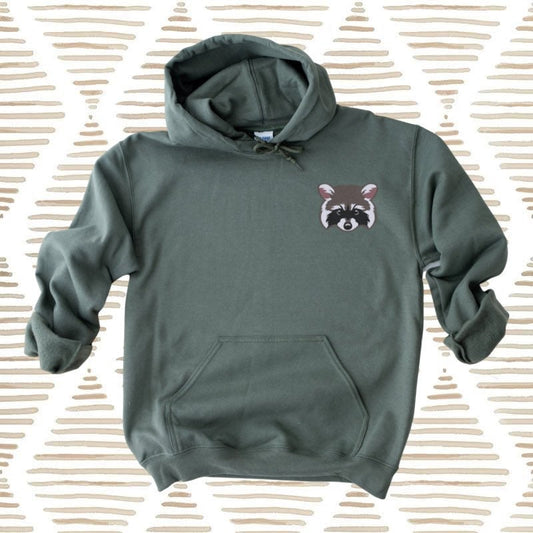 Embroidered Raccoon Face Hoodie on Gildan