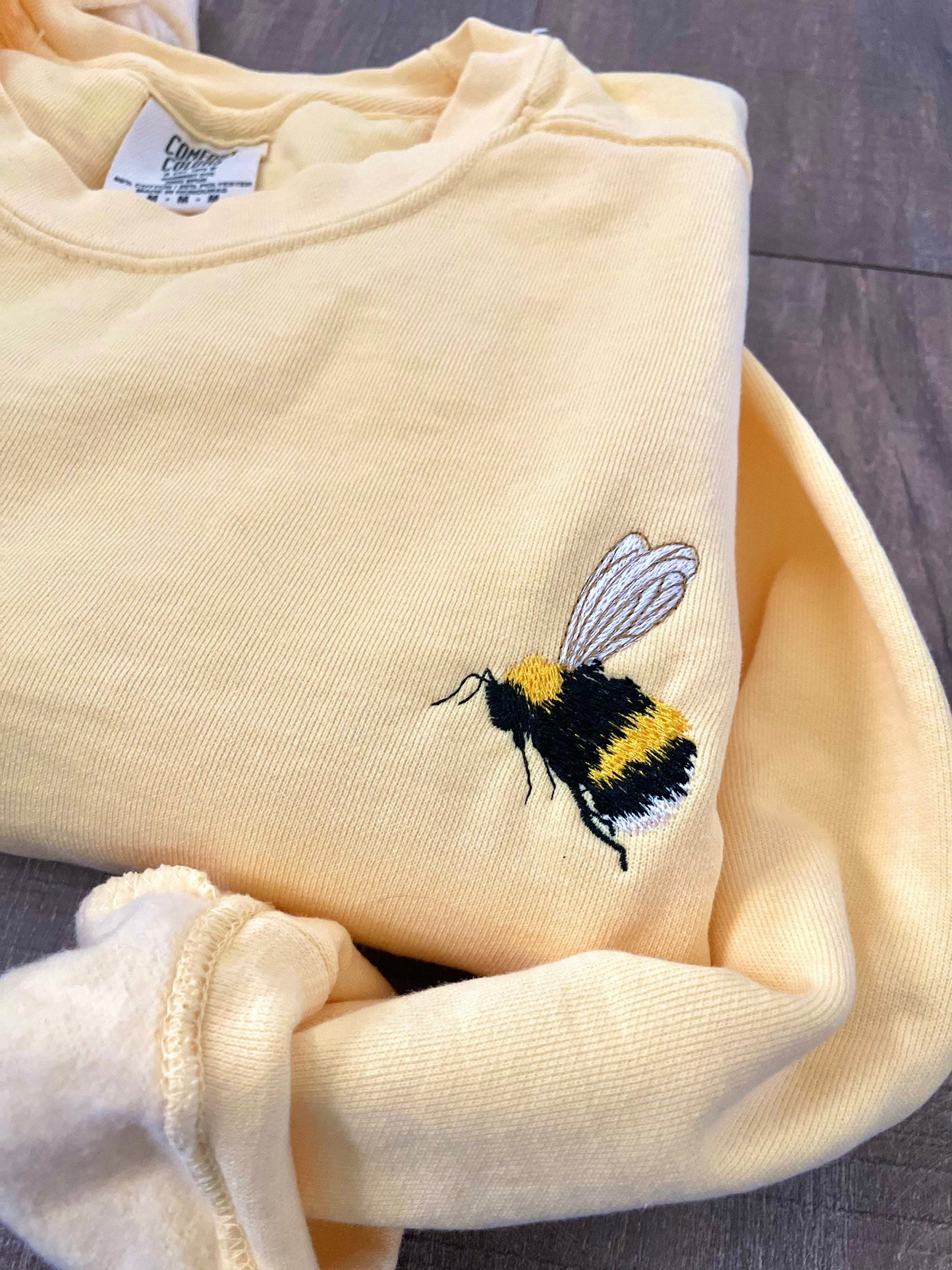 Embroidered Bumblebee Sweatshirt: Vintage Garment-Dyed Honeybee Crewneck