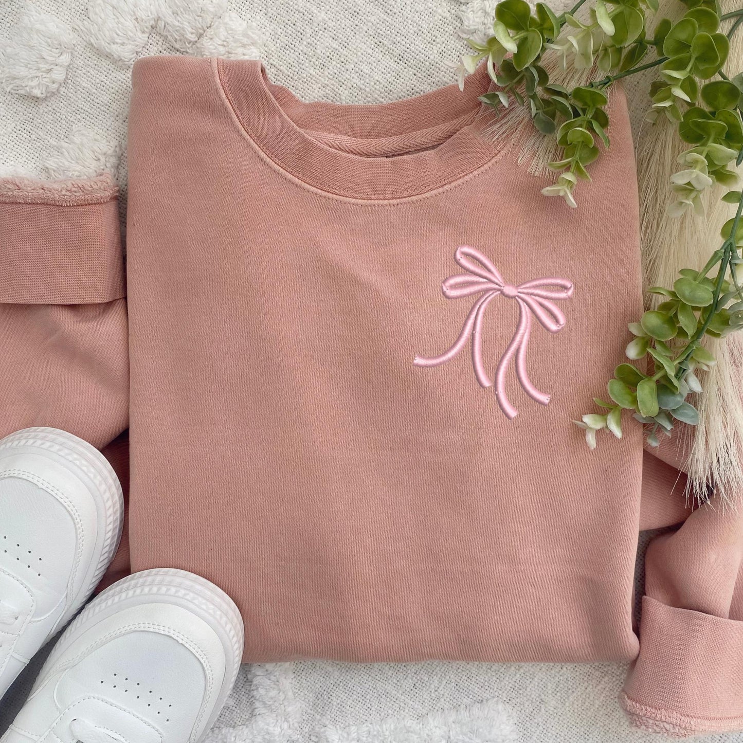 Embroidered Bow Crewneck Sweatshirt: Pigment-Dyed Coquette Pullover