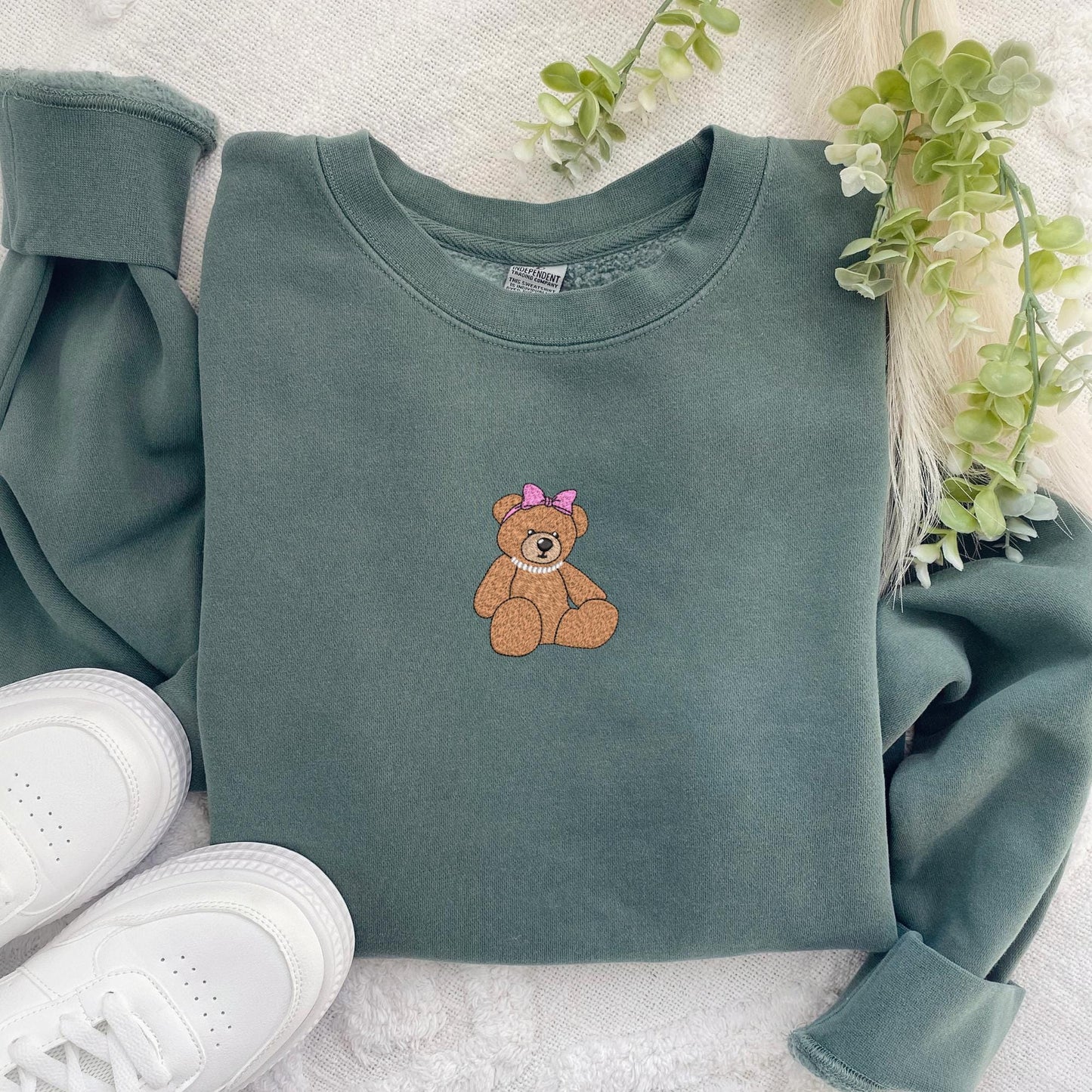 Embroidered Teddy Bear Sweatshirt: Coquette Stuffed Bear Pullover