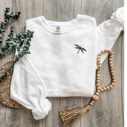 Embroidered Dragonfly Sweatshirt: Garment-Dyed Cotton Crewneck