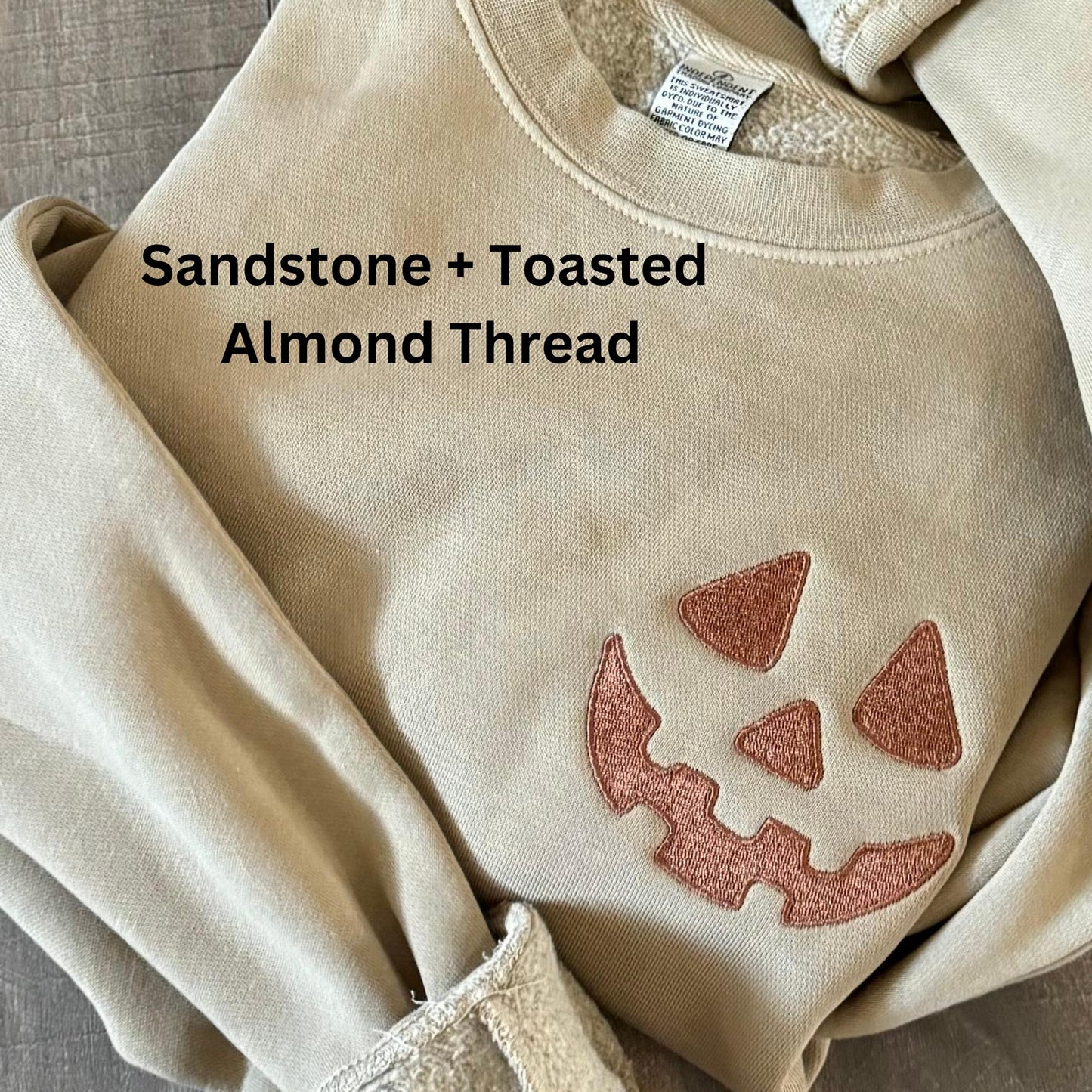 Embroidered Halloween Pumpkin Face Sweatshirt: Pigment Dyed Spooky Season Pullover