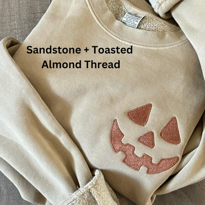 Embroidered Halloween Pumpkin Face Sweatshirt: Pigment Dyed Spooky Season Pullover