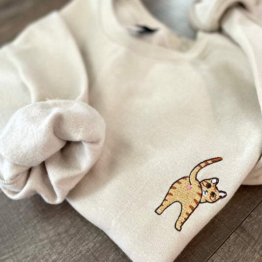 Funny Embroidered Ginger Cat Butt Sweatshirt - Orange Tabby Cat Lover Gift