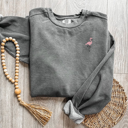 Embroidered Pink Flamingo Sweatshirt