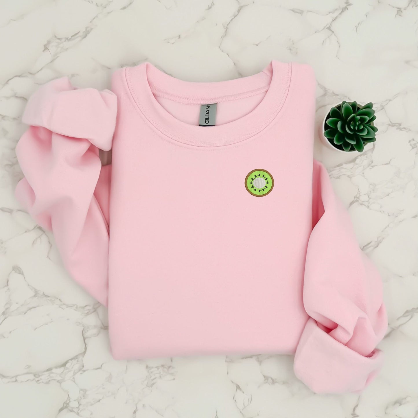 Embroidered Kiwi Fruit Sweatshirt: Trendy Varsity Crewneck or Hoodie