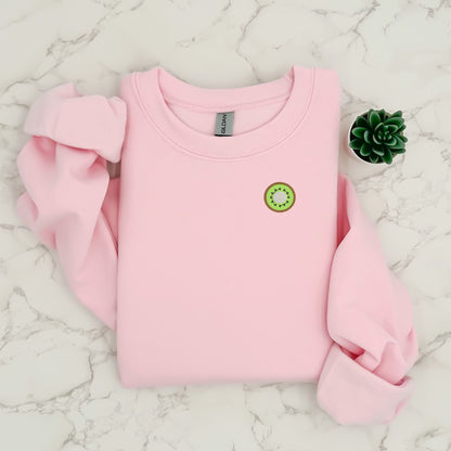 Embroidered Kiwi Fruit Sweatshirt: Trendy Varsity Crewneck or Hoodie