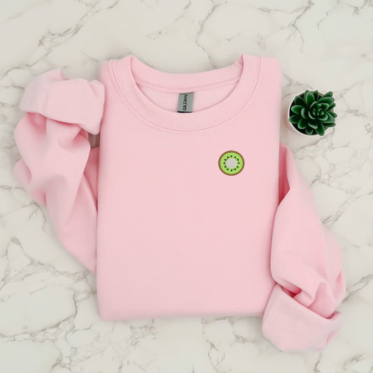 Embroidered Kiwi Fruit Sweatshirt: Trendy Varsity Crewneck or Hoodie