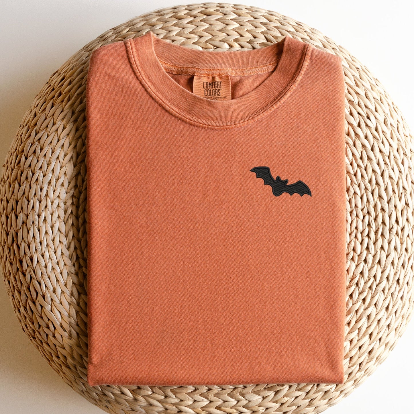 Embroidered Bat T-Shirt: Minimalist Halloween Spooky Season Tee