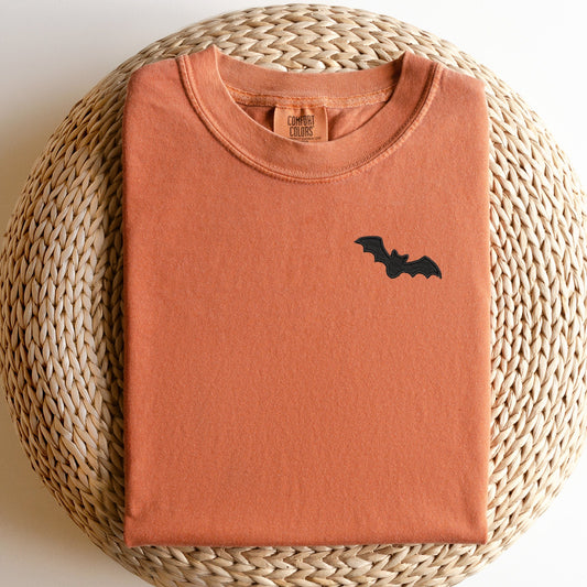 Embroidered Bat T-Shirt: Minimalist Halloween Spooky Season Tee
