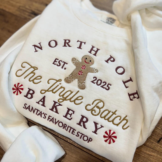 Embroidered Gingerbread Sweatshirt: Jingle Batch Baker Pigment-Dyed Christmas Pullover