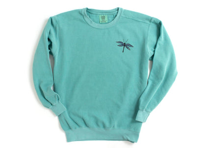 Embroidered Dragonfly Sweatshirt: Garment-Dyed Cotton Crewneck