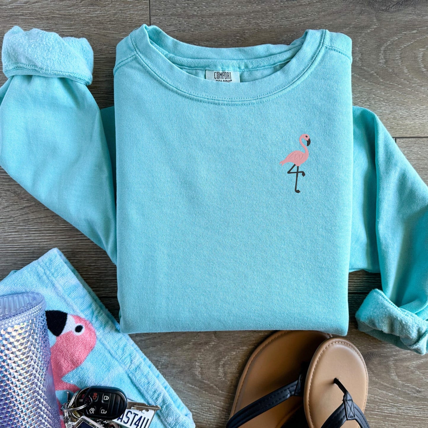 Embroidered Pink Flamingo Sweatshirt