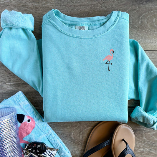 Embroidered Pink Flamingo Sweatshirt