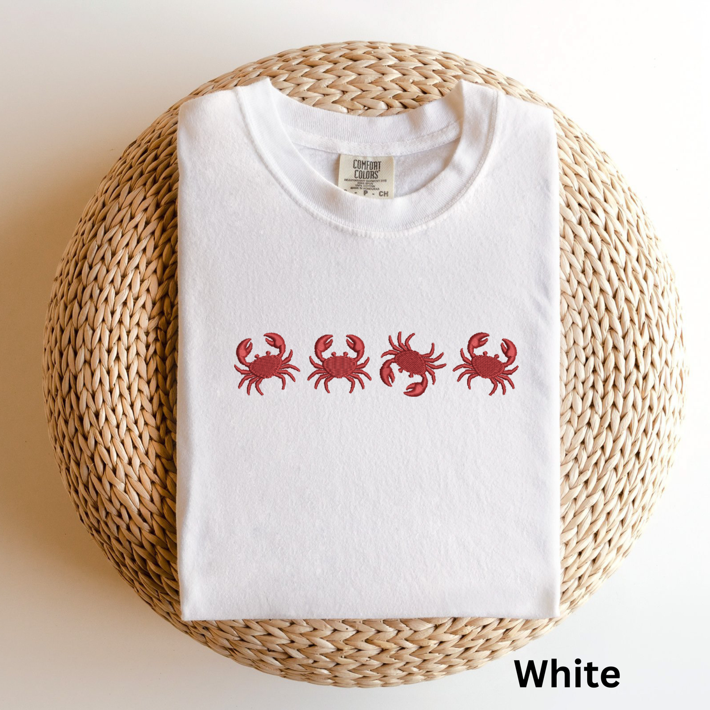Embroidered Red Crab Pigment Dyed T-Shirt: Coastal Preppy Summer Tee
