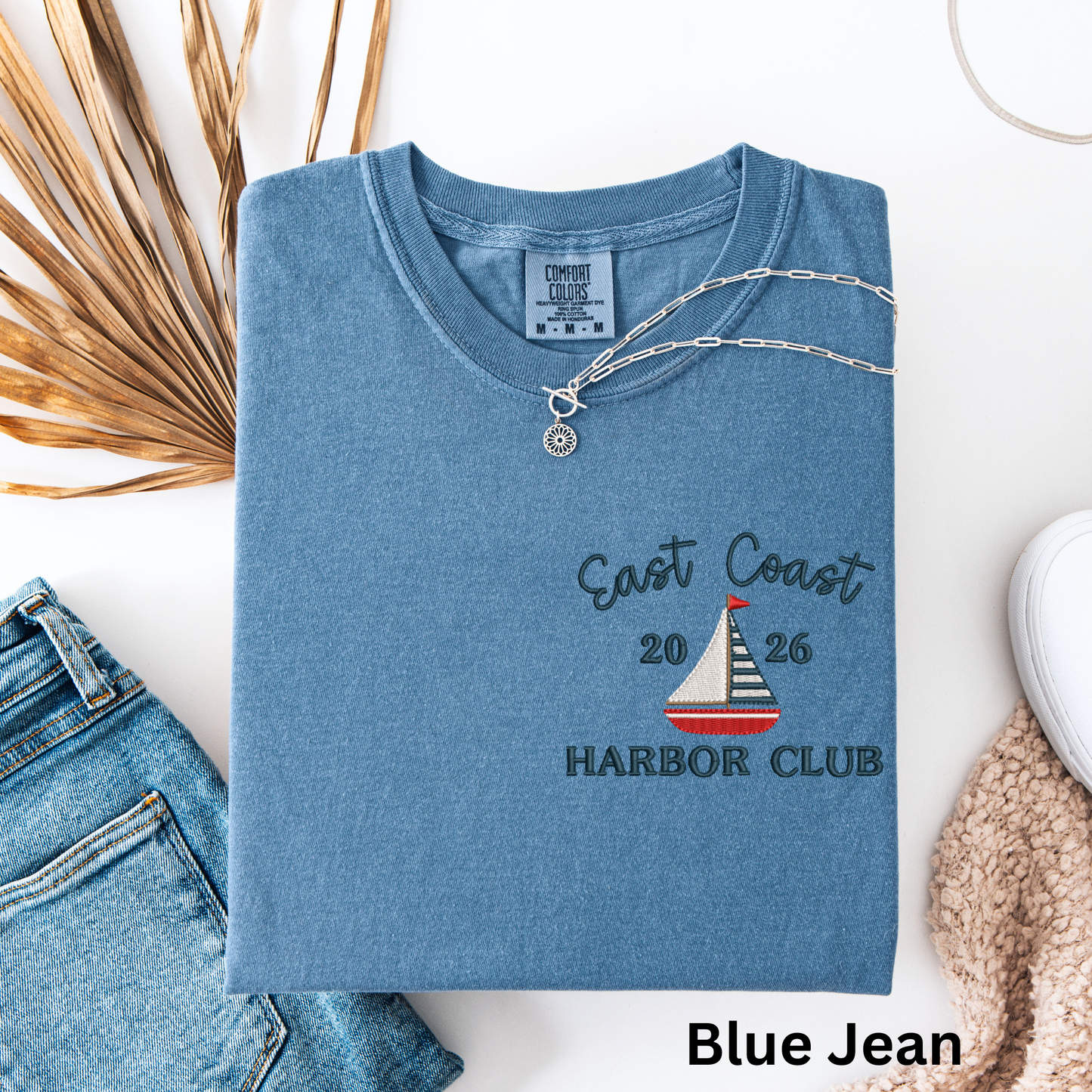 Embroidered East Coast Harbor Club Pigment Dyed T-Shirt: Coastal Preppy Summer Tee