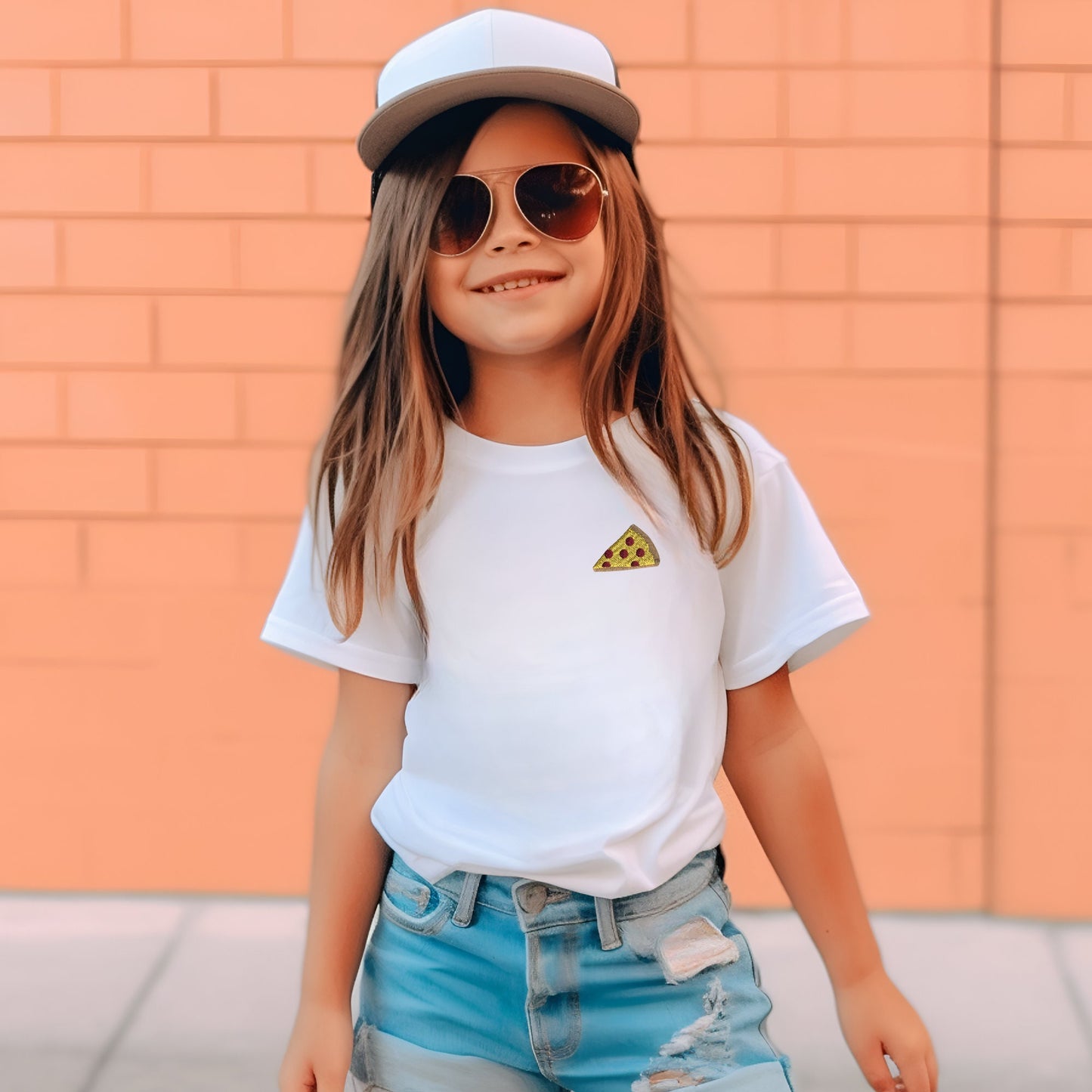 Unisex Youth Embroidered Kids Junk Food Tee: Choose Pizza, Hotdog, Hamburger or Taco