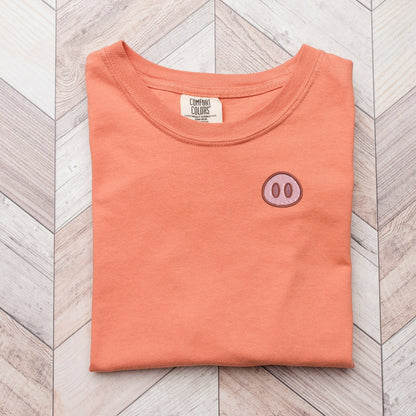 Embroidered Pig Nose Pigment Dyed T-shirt