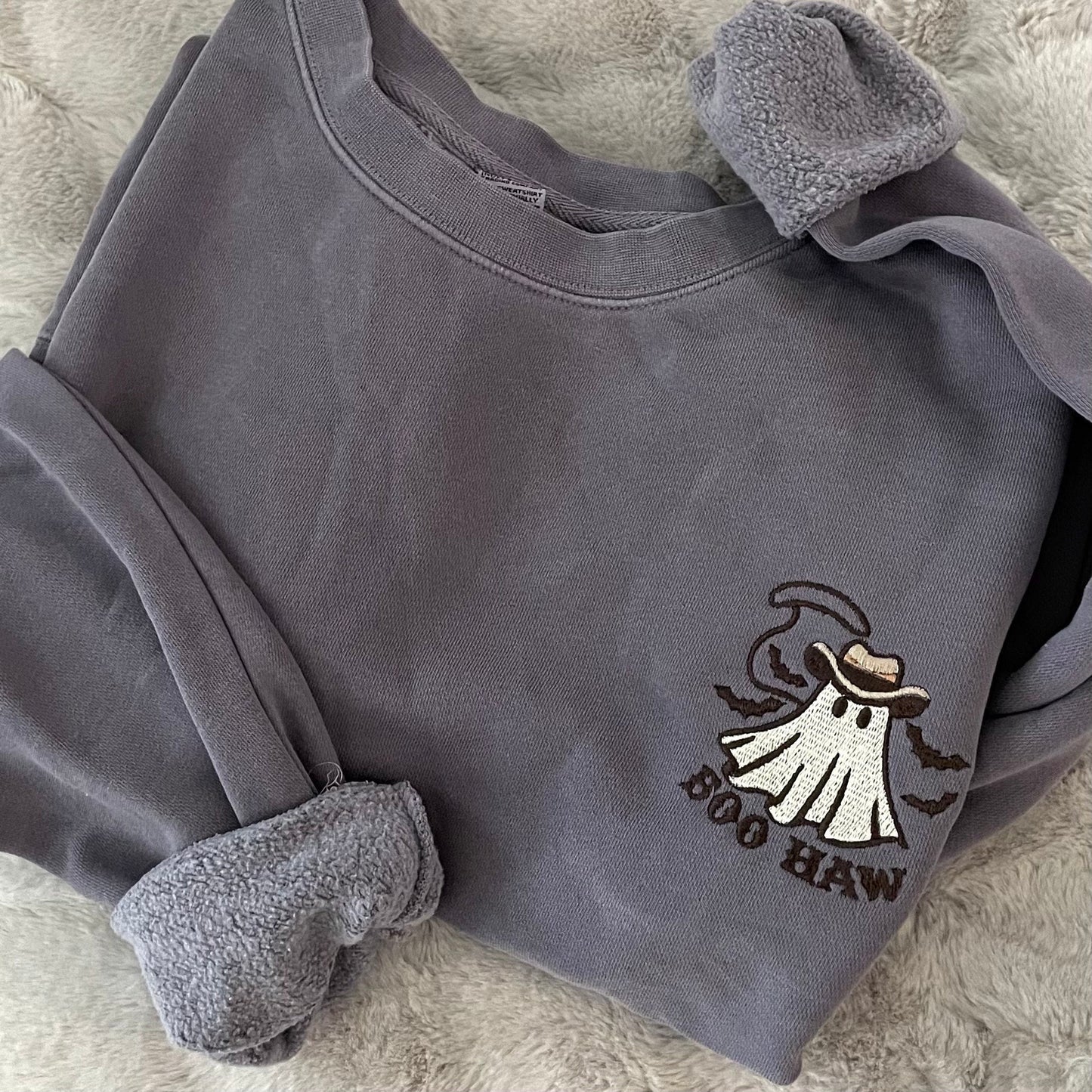 Embroidered Ghost Sweatshirt: Western Boo Haw Crewneck - Halloween Apparel