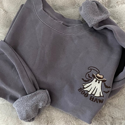 Embroidered Ghost Sweatshirt: Western Boo Haw Crewneck - Halloween Apparel