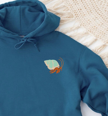 Embroidered Hermit Crab Hoodie: Unisex Pullover Sweatshirt