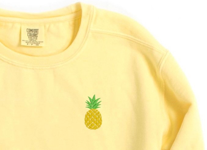 Embroidered Pineapple Sweatshirt: Garment-Dyed Crewneck Sweater