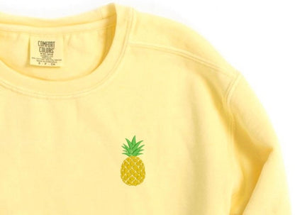 Embroidered Pineapple Sweatshirt: Garment-Dyed Crewneck Sweater