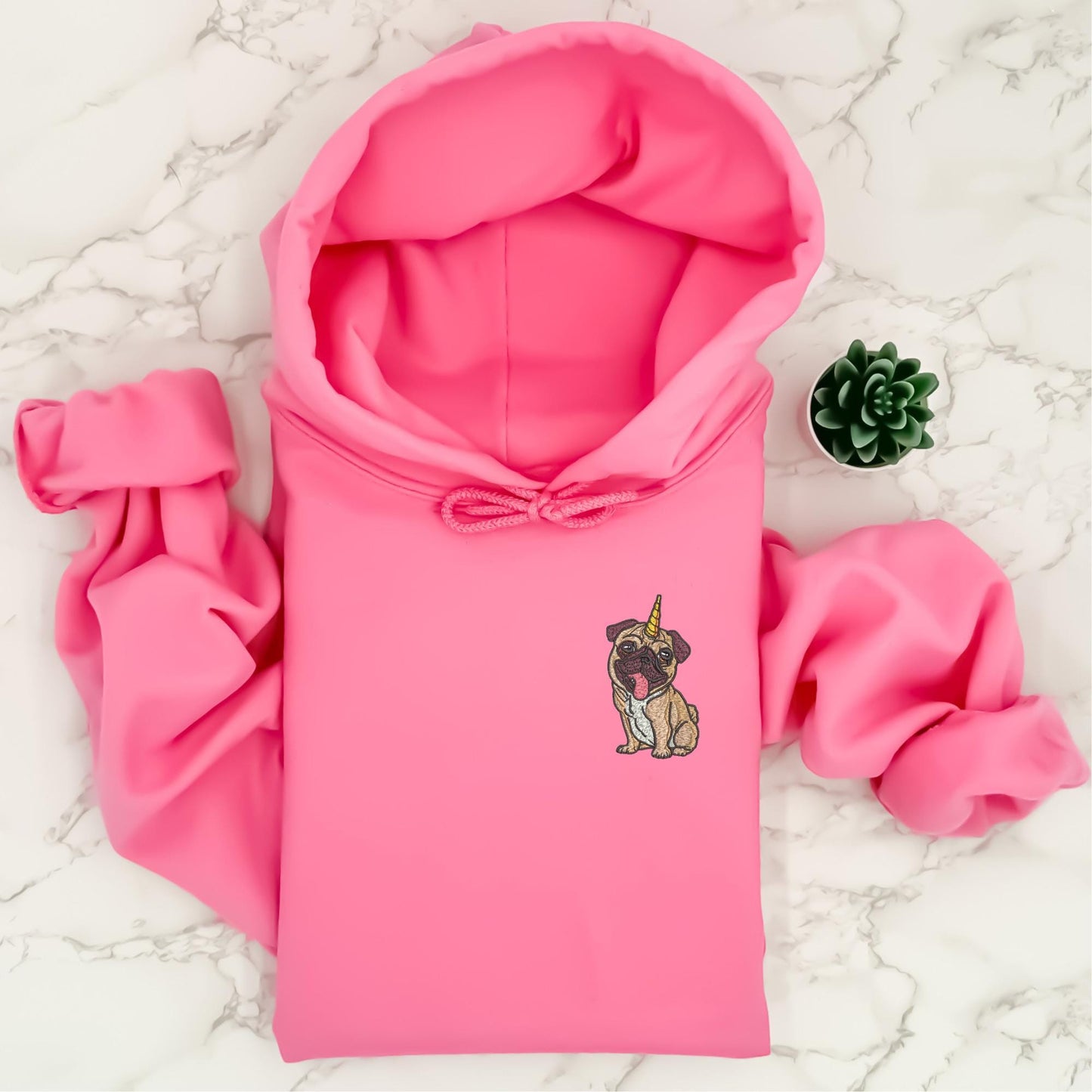 Embroidered Unicorn Pug Crewneck Sweatshirt: Unipug Sweatshirt or Hoodie