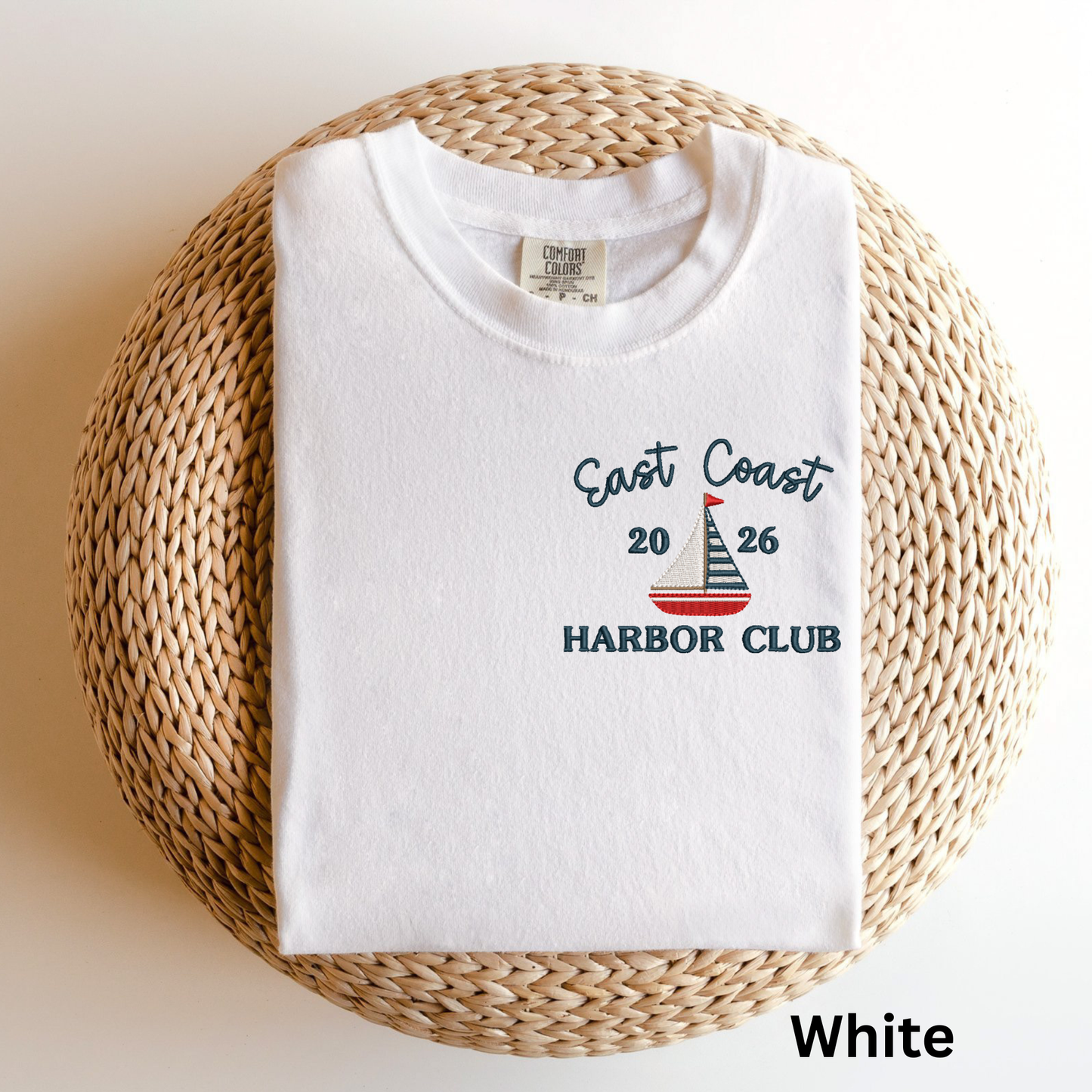 Embroidered East Coast Harbor Club Pigment Dyed T-Shirt: Coastal Preppy Summer Tee