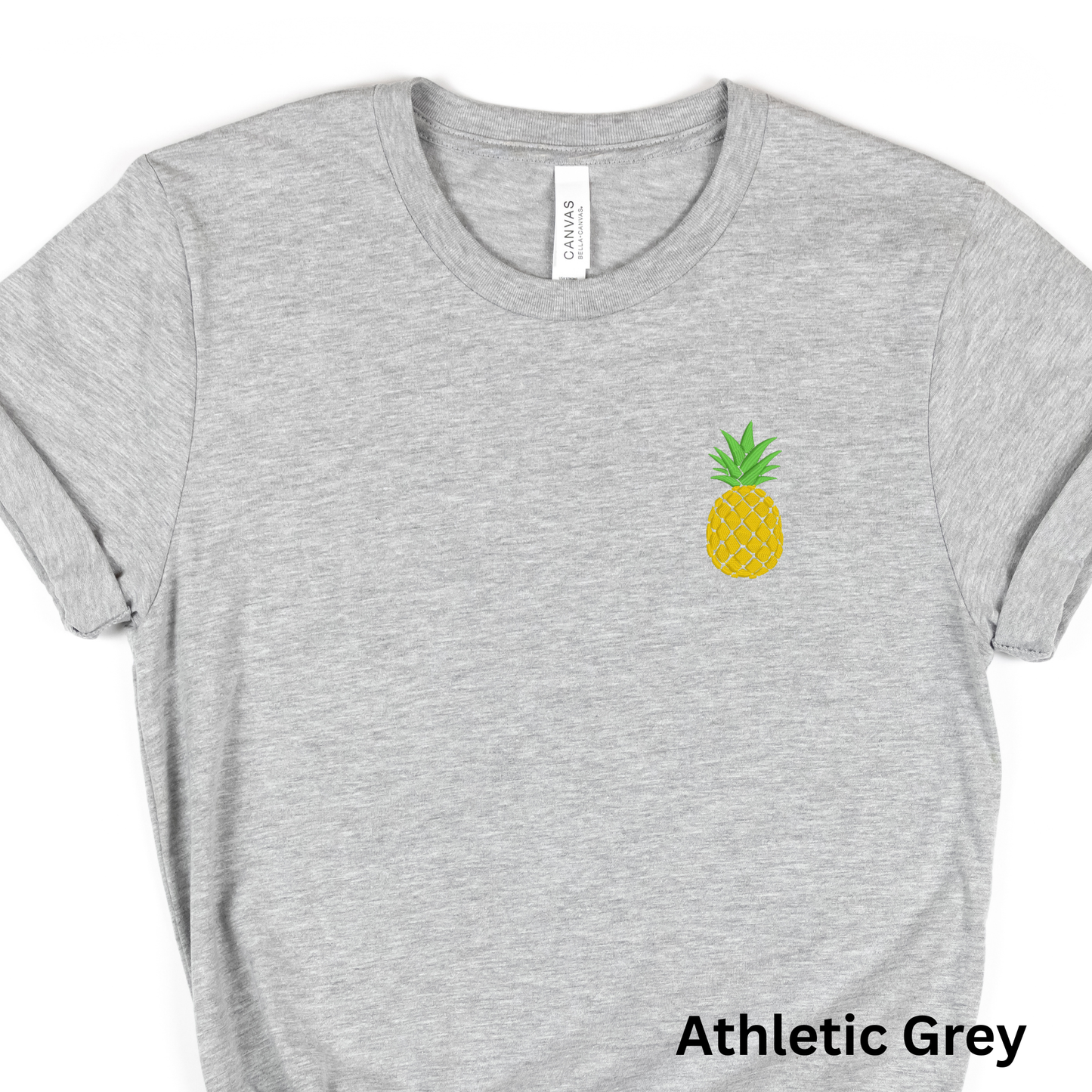 Women’s embroidered pineapple tshirt, white tropical tee, stitched pineapple shirt