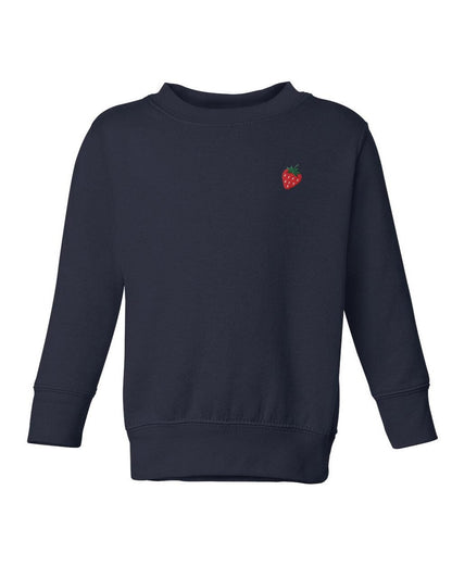 Embroidered Kids Strawberry Sweatshirt: Stitched Fruit Crewneck