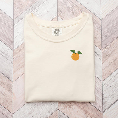 Embroidered Orange Blossom T-Shirt: Minimalist Fruit Tee, Summer Top