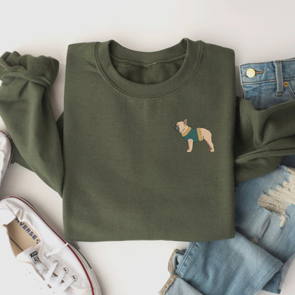 Embroidered French Bulldog Crewneck Sweatshirt: Frenchie Dog Owner Gift