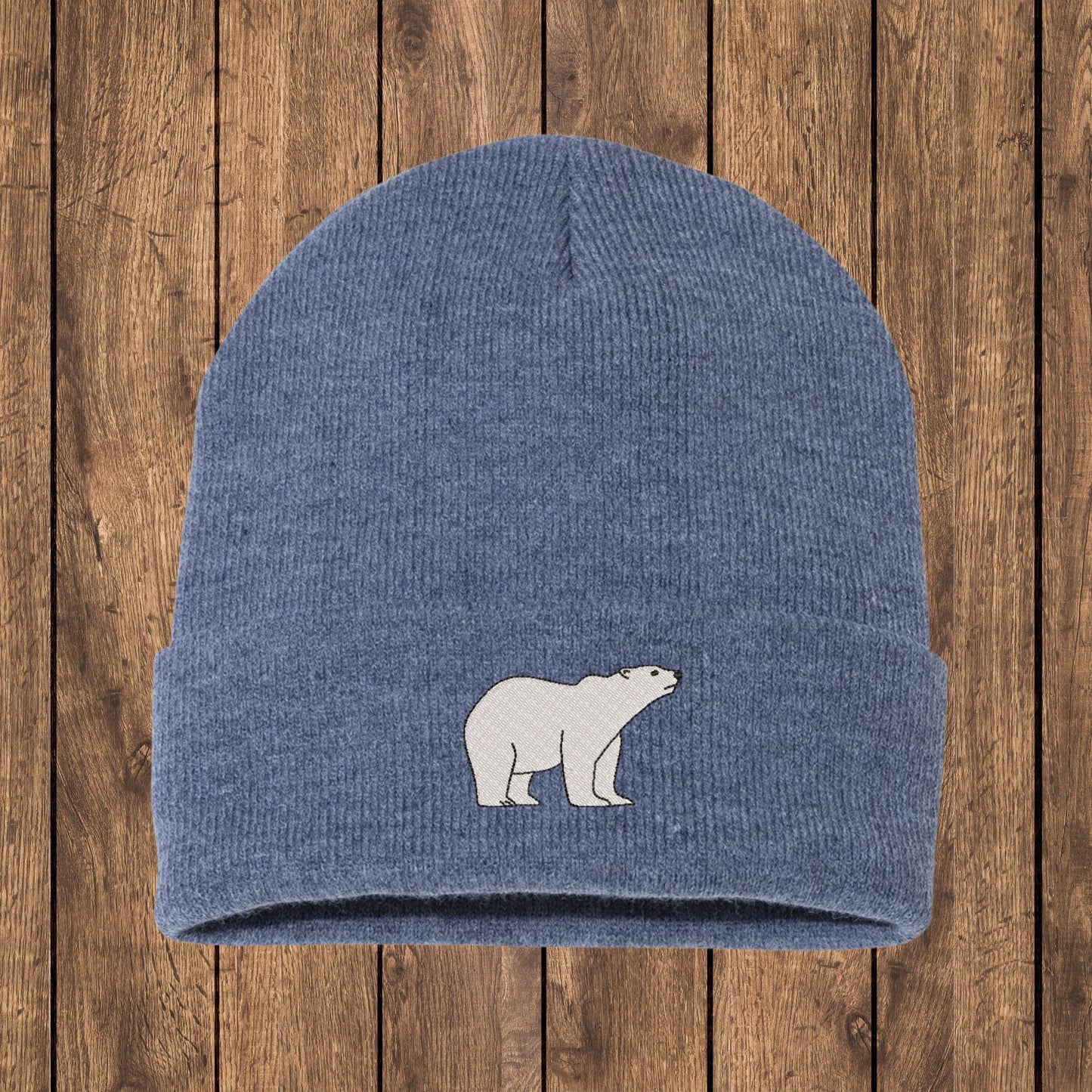 Embroidered Polar Bear Knit Beanie: Arctic Wildlife Hat